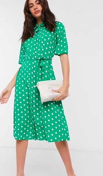 Closet London midi shirt dress in green polka dot print