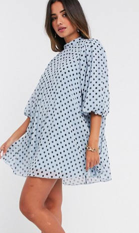 ASOS DESIGN pleated mini smock dress with puff sleeves in polka dotASOS DESIGN pleated mini smock dress with puff sleeves in polka dot