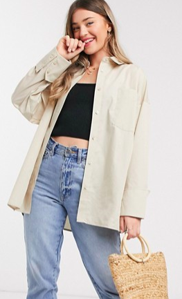 ASOS DESIGN long sleeve oversized dad shirt in cotton in sand