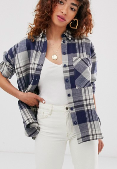 ASOS DESIGN long sleeve heavy brushed check shirt with pocket detail