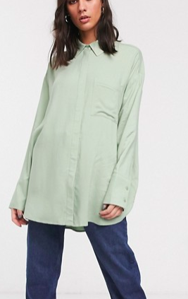 Weekday Free oversized button through shirt in dusty green