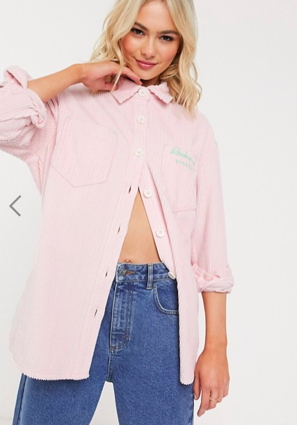 Reclaimed Vintage inspired oversized shirt in pink cord with logo embroidery