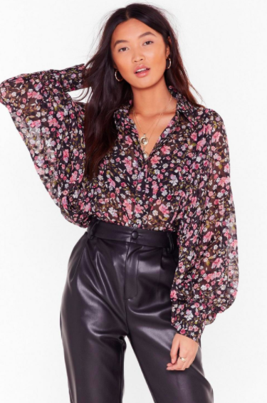 Nasty Gal Stole the Grow Balloon Sleeve Floral Top