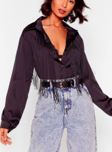Nasty Gal Do What's West for You Satin Fringe Shirt
