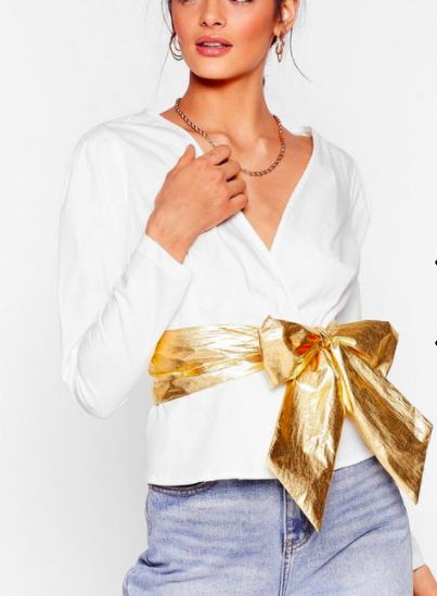 Nasty Gal Where Did You Bow Cotton Wrap Blouse
