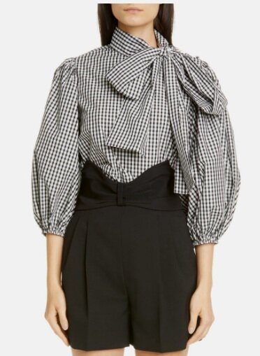 Tie Neck Puff Sleeve Gingham Blouse RED VALENTINO