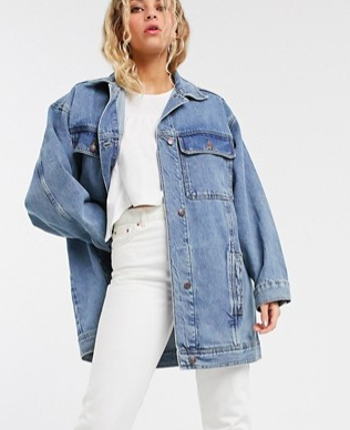 Topshop super oversized denim jacket in mid wash blue