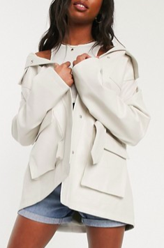 ASOS DESIGN Tall four pocket belted faux leather jacket in white