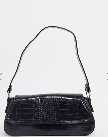 ASOS DESIGN 70s shoulder bag in black croc