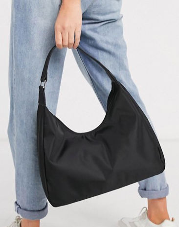 Glamorous Exclusive curved nylon shoulder bag in black