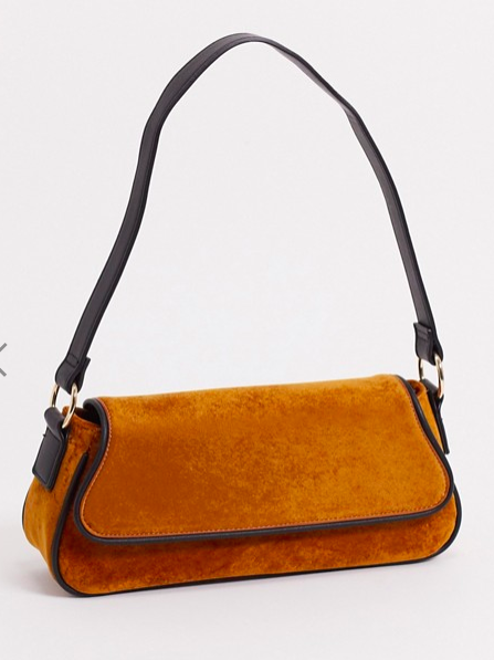 ASOS DESIGN 70s shoulder bag in brown velvet