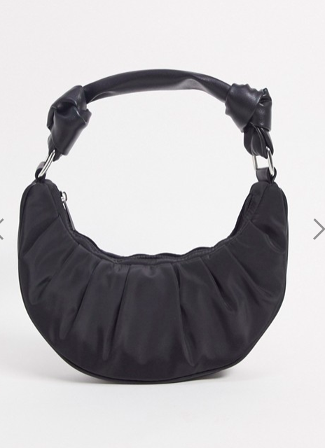 ASOS DESIGN ruched crescent shoulder bag in black