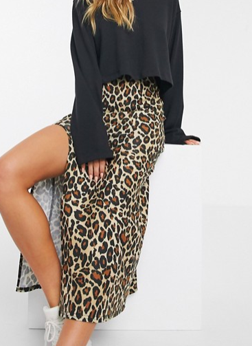 ASOS DESIGN midi thigh split skirt in leopard print