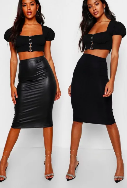 Boohoo 2 Pack Faux Leather And Jersey Midi Skirt