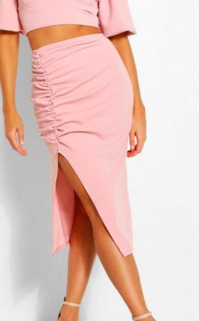 Volume Sleeve Top &amp; Ruched Midi Skirt Two-Piece