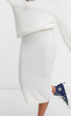 ASOS DESIGN fluffy roll neck sweater and skirt in cream