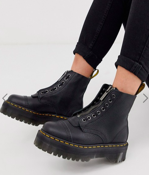 Dr Martens Sinclair flatform zip leather boots in tumbled black