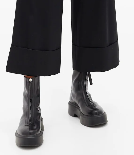 RUNWAY  Zip-front leather ankle boots