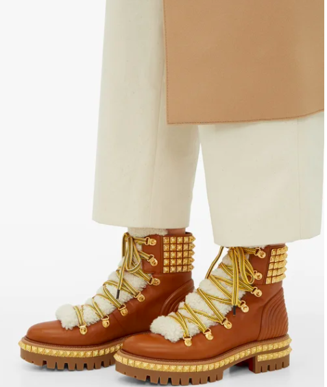 CHRISTIAN LOUBOUTIN Yeti Donna faux-fur trim studded leather boots