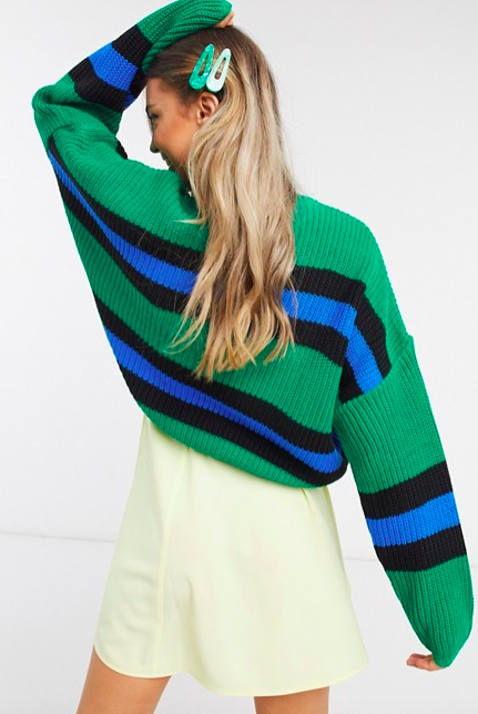 ASOS DESIGN crew neck sweater with stripes in green