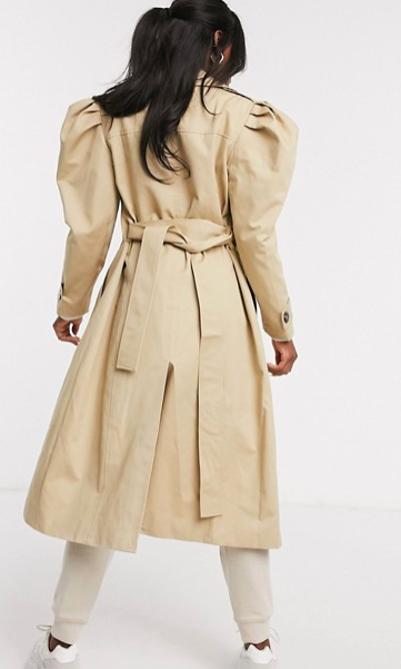 ASOS DESIGN puff sleeve trench coat in stone