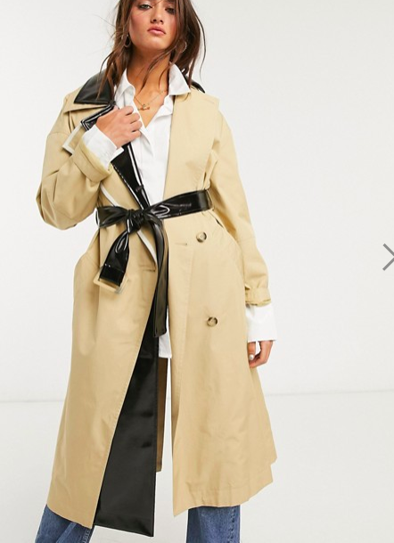 Topshop trench coat with vinyl panels in stone