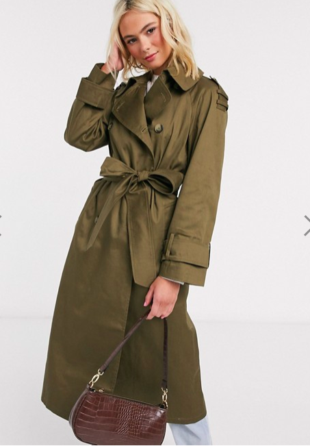 ASOS DESIGN longline trench coat in khaki