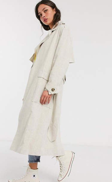 ASOS DESIGN luxe oversized linen look trench coat in cream