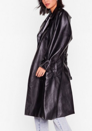 You Faux Leather Know Belted Trench Coat