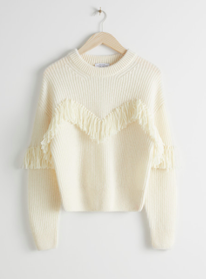 Stories Ribbed Fringe Knit Sweater