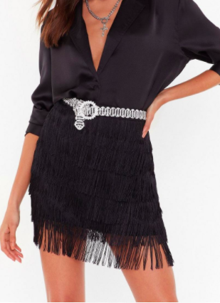Nasty Gal Black Fringe Mini Skirt with Zip Closure