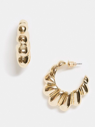 ASOS DESIGN hoop earrings in domed design in gold tone