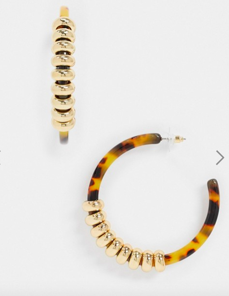 ASOS DESIGN hoop earrings in tortoiseshell with gold links