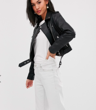 Pull&amp;Bear faux leather biker jacket in black