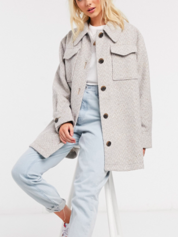 ASOS DESIGN brushed shacket in baby blue