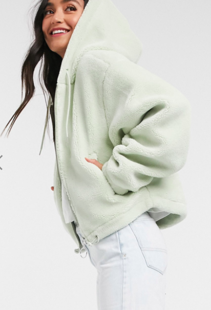 ASOS DESIGN bonded fleece hooded jacket in mint