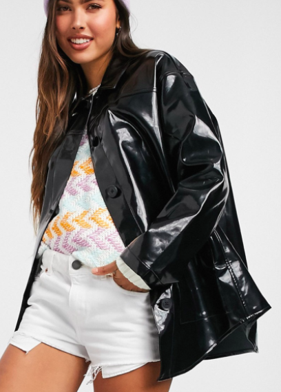 ASOS DESIGN vinyl shacket in black