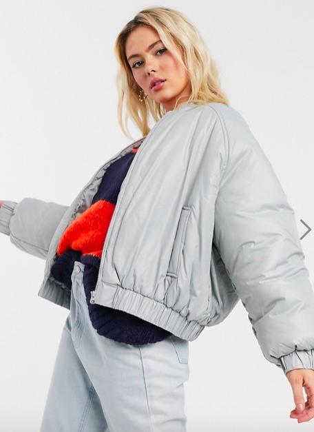 ASOS DESIGN cropped bomber jacket in gray