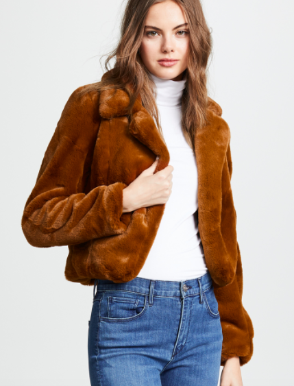 Blank Denim Cropped Faux Fur Jacket  