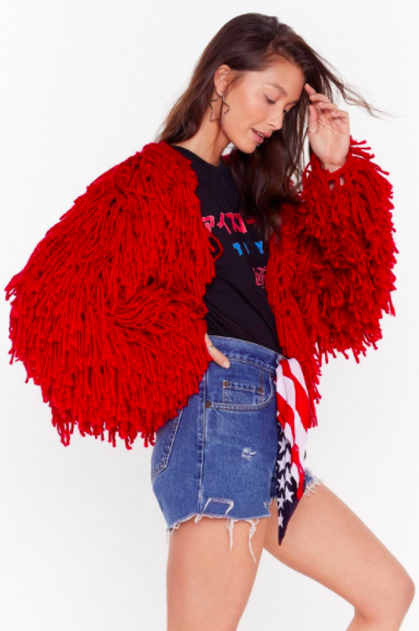 Nasty Gal Red Crop Shaggy Cardigan