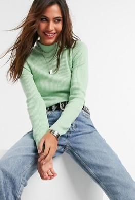 Vila ribbed roll neck sweater in green