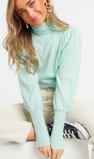 Urban Bliss roll neck cropped sweater in mint