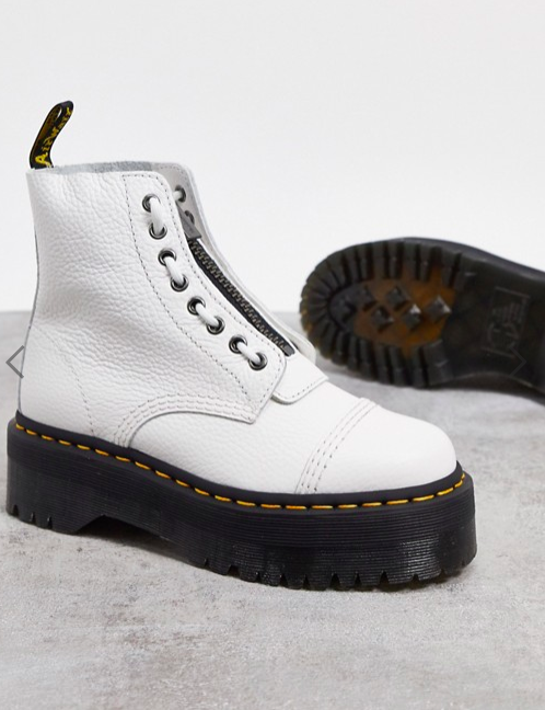 Dr Martens Sinclair flatform zip leather boots in white