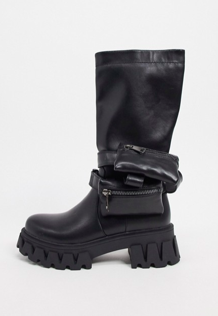 Koi Footwear Midnight vegan chunky boots with pouches in black