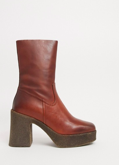 ASOS DESIGN Raspberry premium leather platform boots in brown