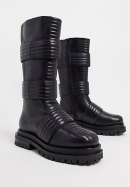 ASOS DESIGN Cameron premium leather padded chunky knee boots
