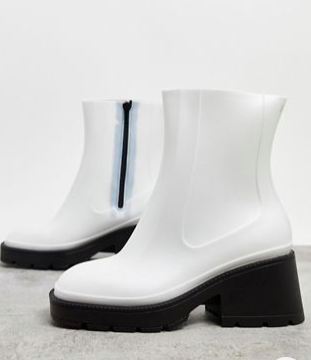 ASOS DESIGN Grounded mid-block chunky heel rain boots in white
