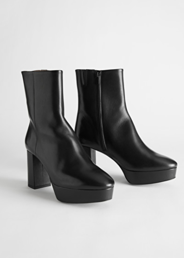 Stories Leather Platform Heeled Ankle Boots