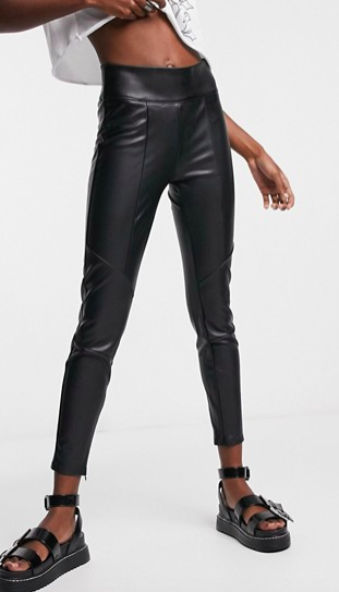 Bershka super skinny faux leather leggings in black