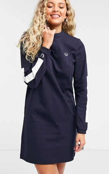 Fred Perry crew neck sweatshirt dress with long sleeves in navy